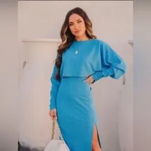 VICI pink ribbed skirt set